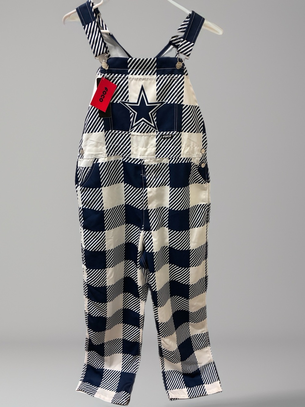 NFL Dallas Cowboys Navy & White Check Overalls with Star Patch Men’s L